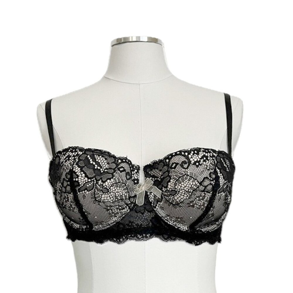 sophie b | demi balconette push up underwire corset scallop lace bra | sz 36b